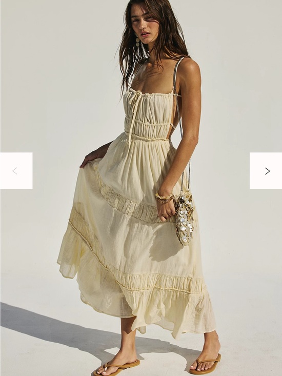 Free People Dresses & Skirts - Free People Cream Smocked Maxi Dress with Ruffled Tiers